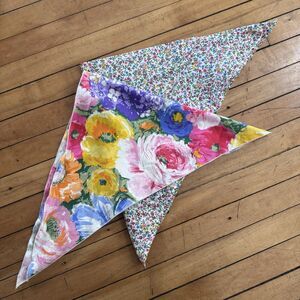 Two Vintage Floral  Bandanas 70s 80s Multicolor Set Boho Summer Cotton Triangle